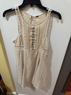 Free People Beige Crochet Lace Tank